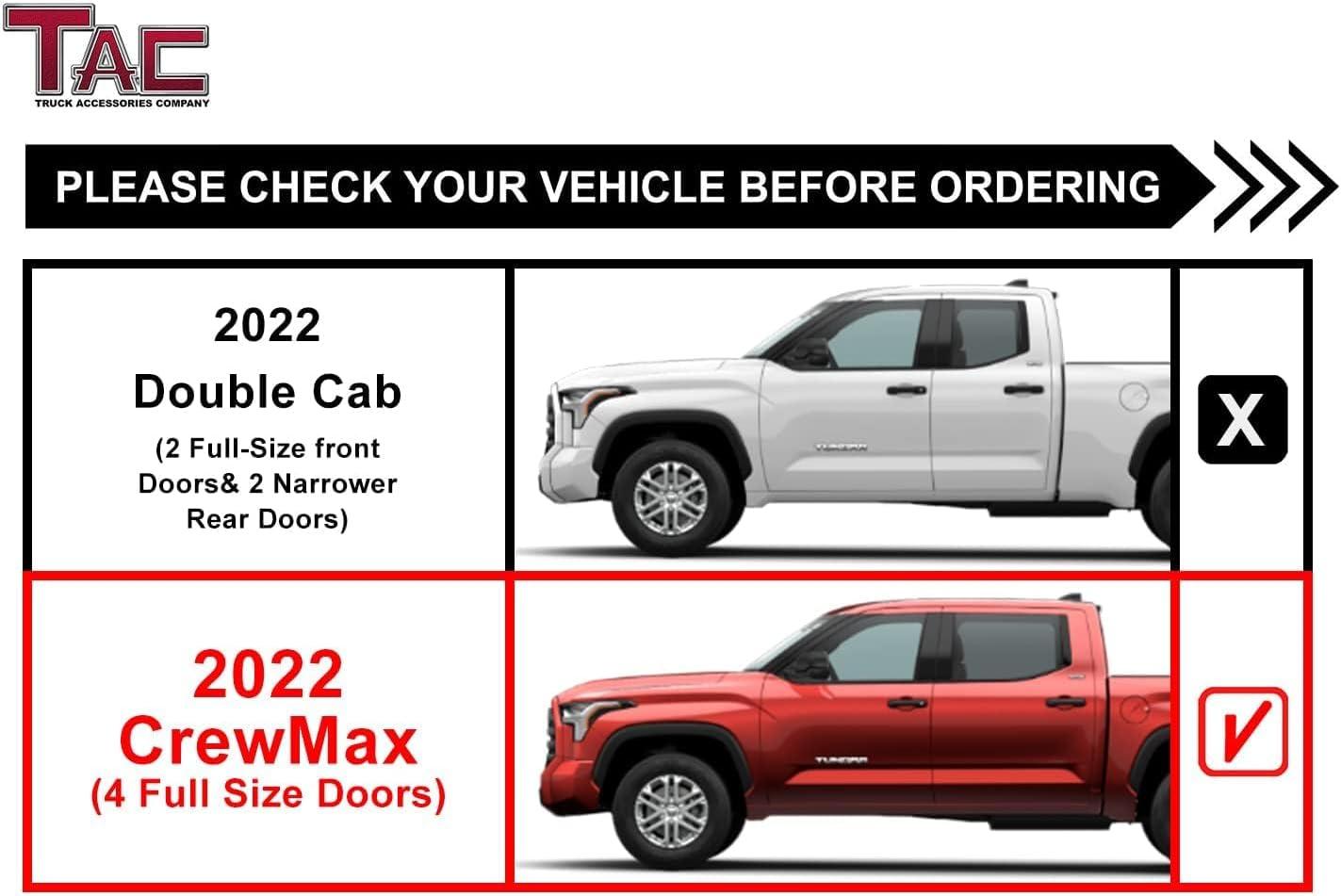 imageTAC EHD Running Boards Compatible with 20222025 Toyota Tundra Crewmax Side Steps Nerf Bars Step Rails Rocker Slider TwoStair Pickup Truck Exterior Accessories 4quot Drop Carbon Steel 2pcsSniper Drop Steps