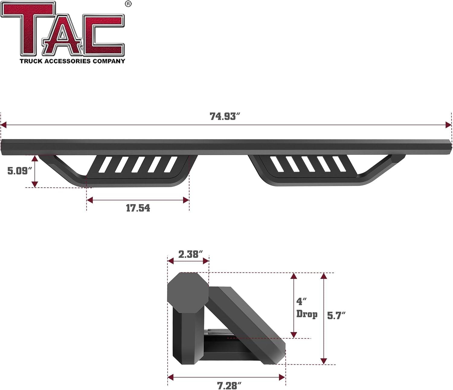 imageTAC Gen5HD Running Boards WT 4quotDrop Compatible with 20242025 Toyota Tacoma Double Cab Incl Hybrid Model Truck Side Steps Nerf Bar TwoStair 2 pcsGen5