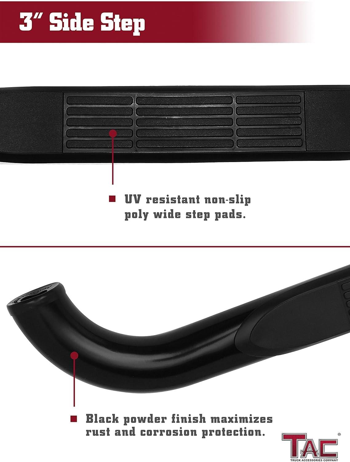 imageTAC Side Bars Fit 19992016 Ford F250  F350  F450  F550 Super Duty Crew Cab Pickup Truck 3quot Black Step Rails Running Boards Rock Panel Off Road Accessories 2Pcs