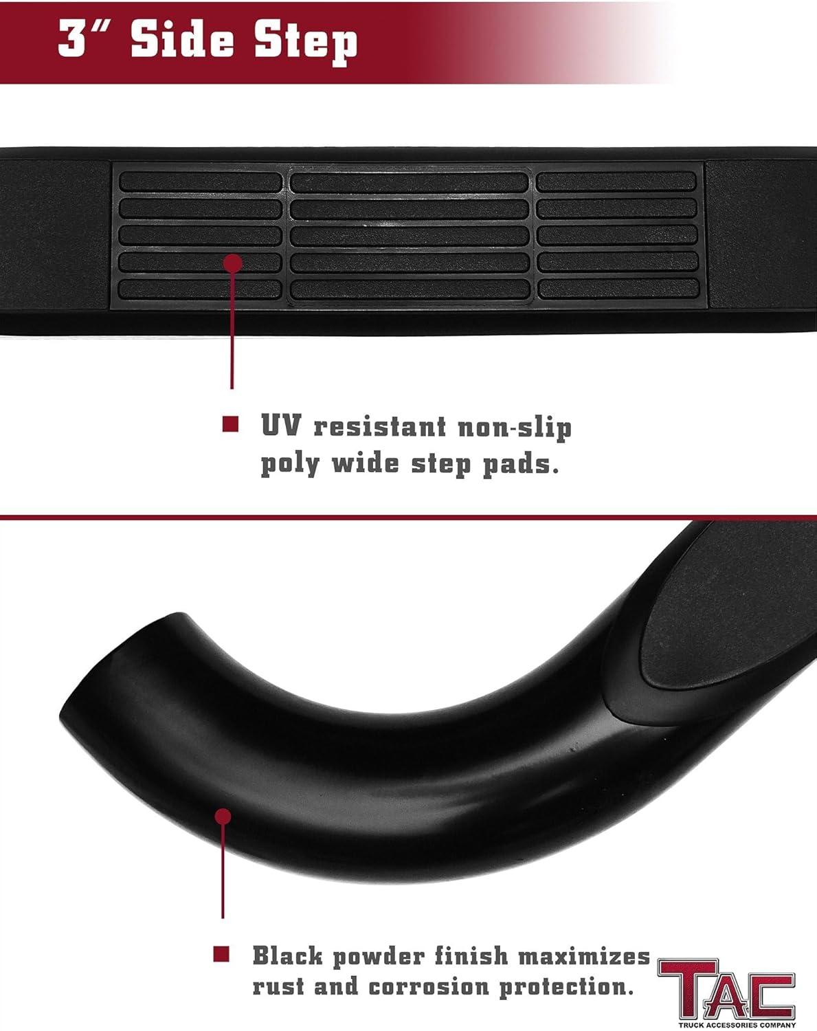 imageTAC Side Steps Fit 20152022 Chevy Colorado Extended CabGMC Canyon Extended Cab 90deg Bent Ends Pickup Truck 3quot Black Side Bars Nerf Bars Step Rails Running Boards Off Road Accessories 2 Pieces