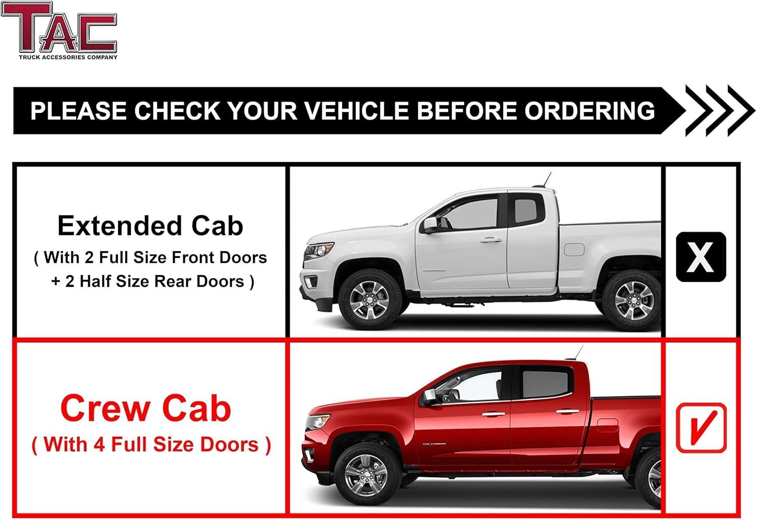 imageTAC Side Steps Fit 20152025 Chevy ColoradoGMC Canyon Crew Cab 90deg Bent Ends Pickup Truck 3quot Stainless Steel Side Bars Nerf Bars Running Boards Rock Panel Off Road Accessories 2 PiecesStainless Steel