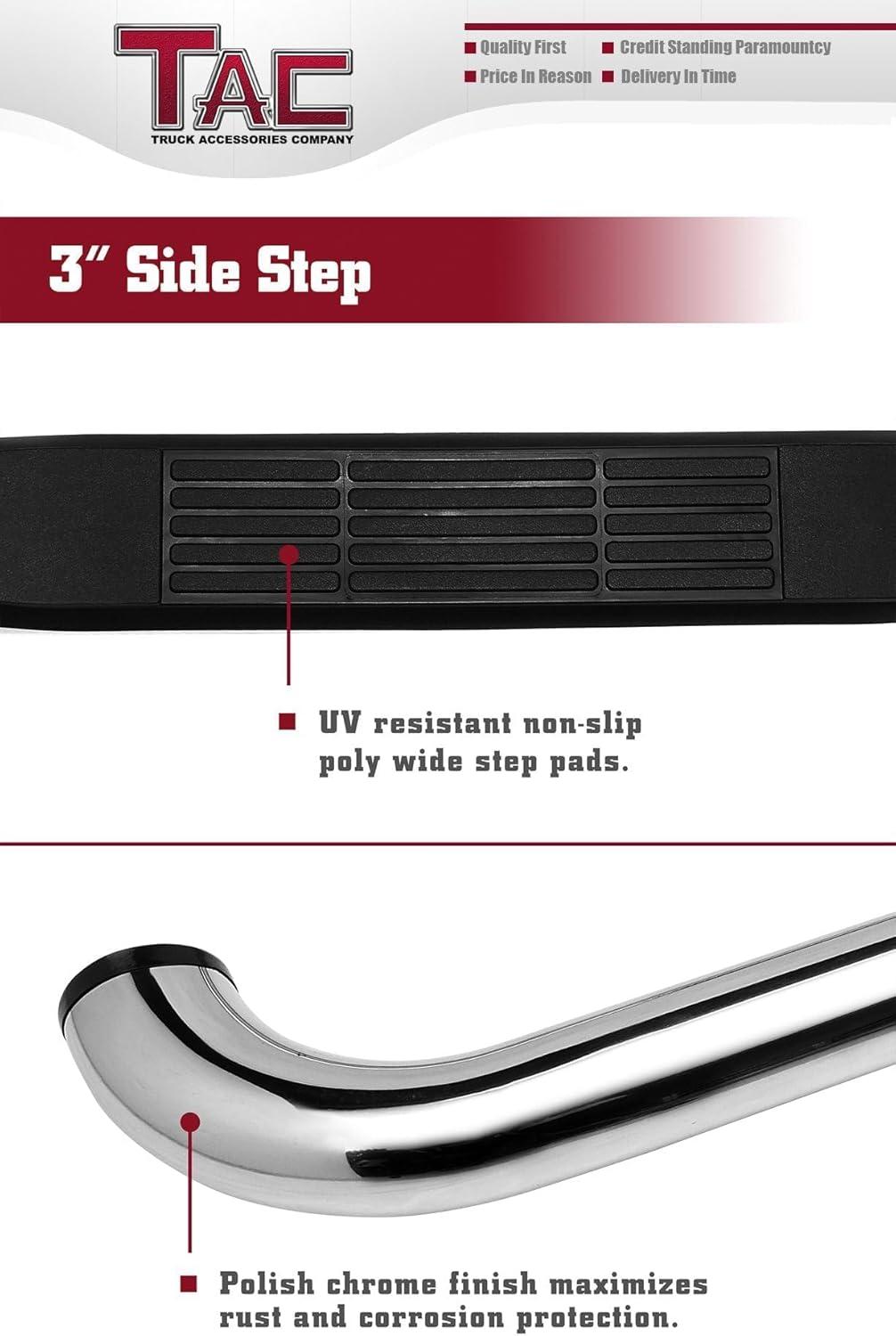 imageTAC Side Steps Fit 20152025 Chevy ColoradoGMC Canyon Crew Cab 90deg Bent Ends Pickup Truck 3quot Stainless Steel Side Bars Nerf Bars Running Boards Rock Panel Off Road Accessories 2 PiecesStainless Steel