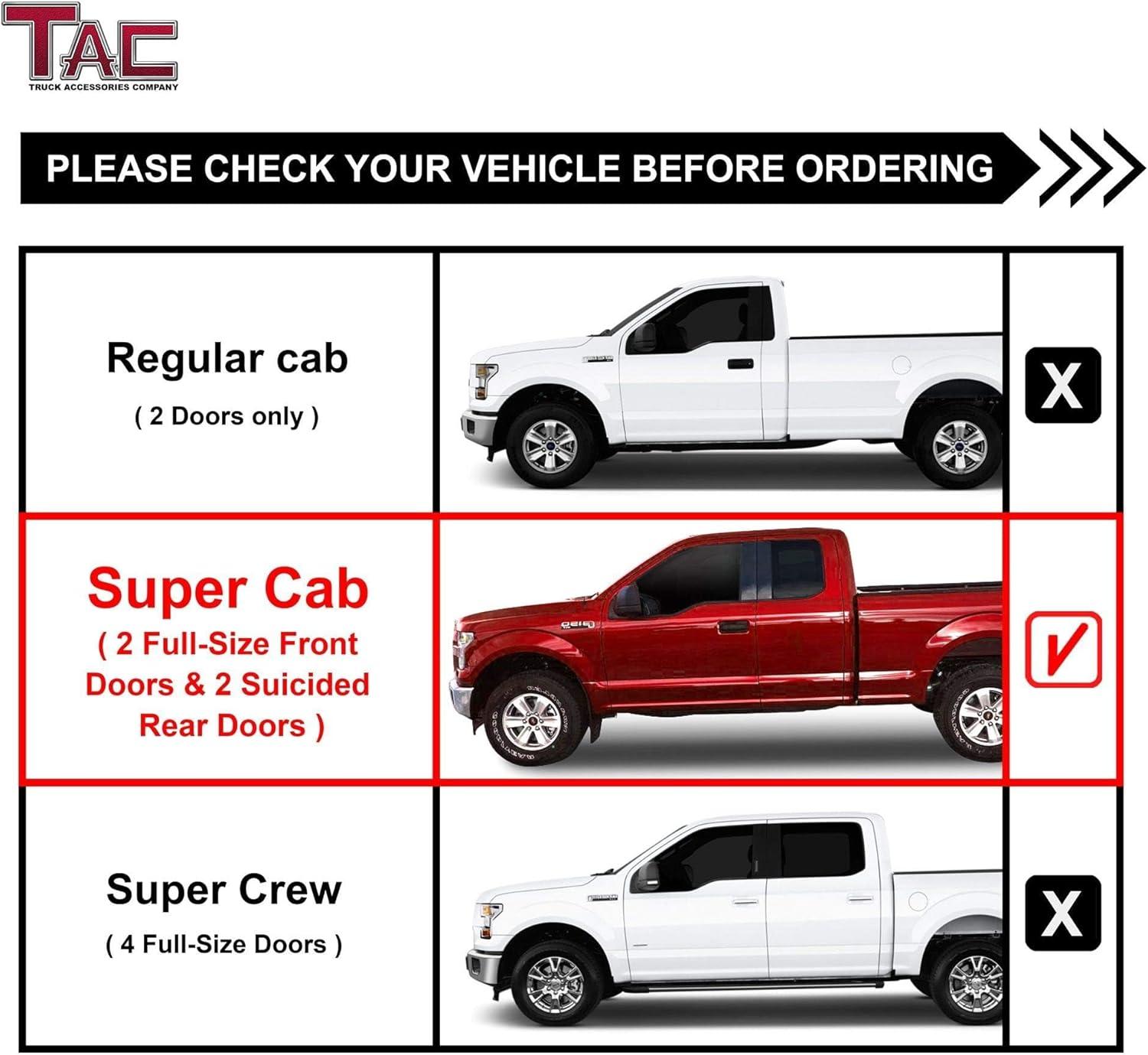 imageTAC Sidewinder Running Boards Fit 20152025 F150 Super Cab20172025 F250F350F450F550 Super Duty Super Cab 4 Drop Side Step Nerf Bar Rocker Slider Pickup Truck Exterior Accessories 2pcsDrop Steps