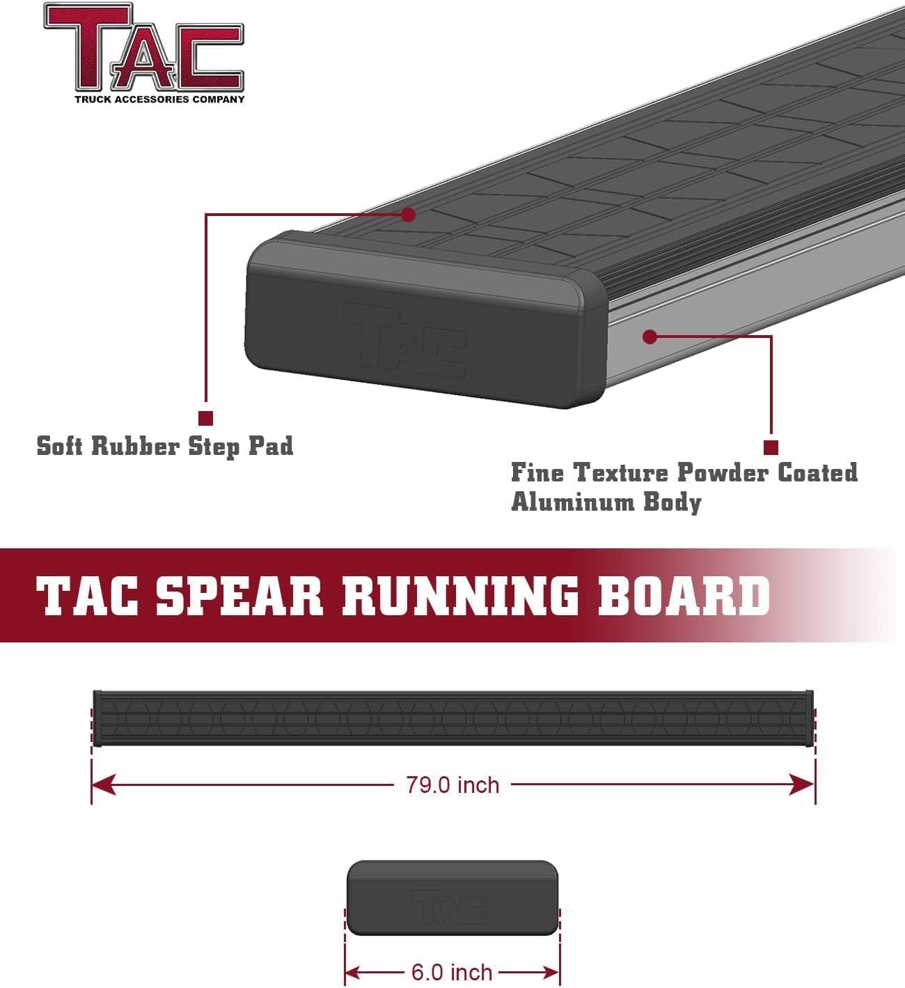 imageTAC Spear Running Boards Compatible with 20052025 Nissan Frontier Crew Cab Pickup 6quot Side Step Rail Nerf Bar Truck Accessories Aluminum Texture Black Width Body and Soft Top Lightweight 2PcsSpear Running Boards