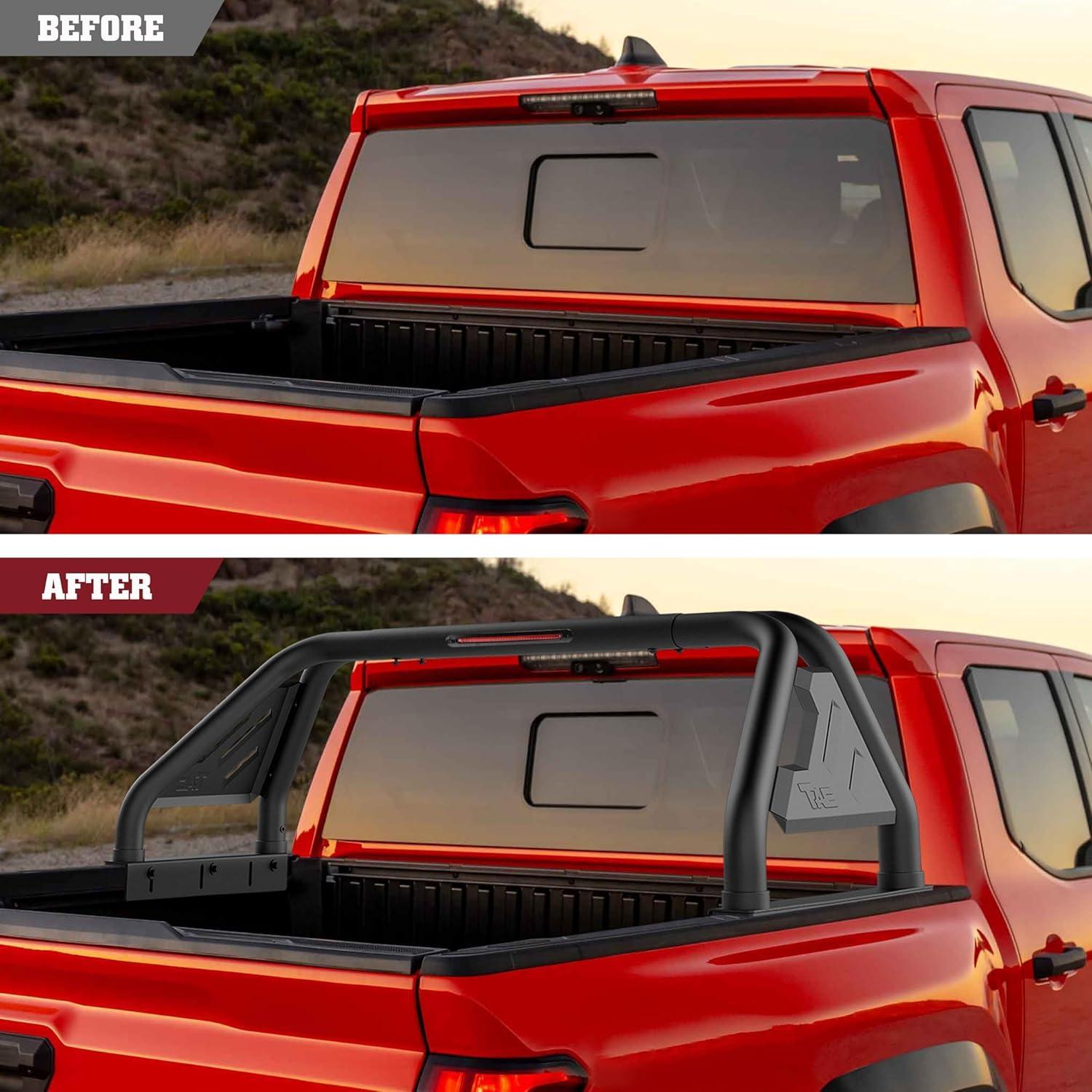 imageTAC T1 Roll Bar Sport Bar Compatible with 20052024 Nissan Frontier Pickup Truck with Brake Light Carbon Steel Black Include Mount Plate of LED Light