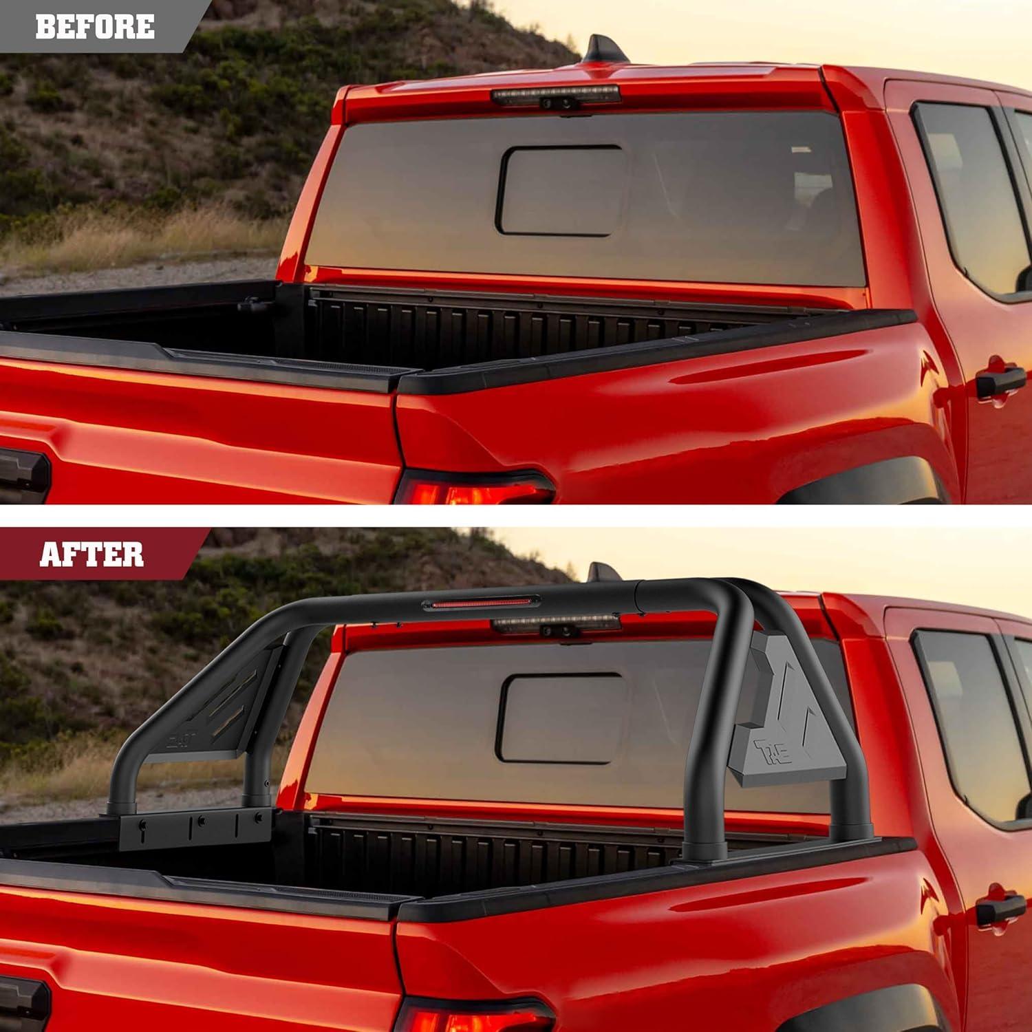 imageTAC T1 Roll Bar Sport Bar Compatible with 20152022 Chevy Colorado  Carbon Steel Black with Brake LightInclude Mount Plate of LED Light