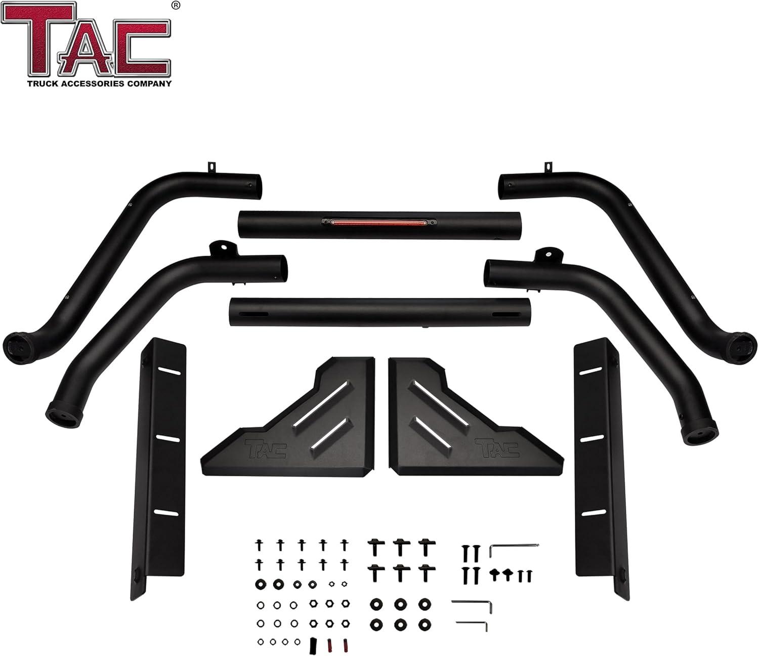 imageTAC T1 Roll Bar Sport Bar Compatible with 20152022 Chevy Colorado  Carbon Steel Black with Brake LightInclude Mount Plate of LED Light