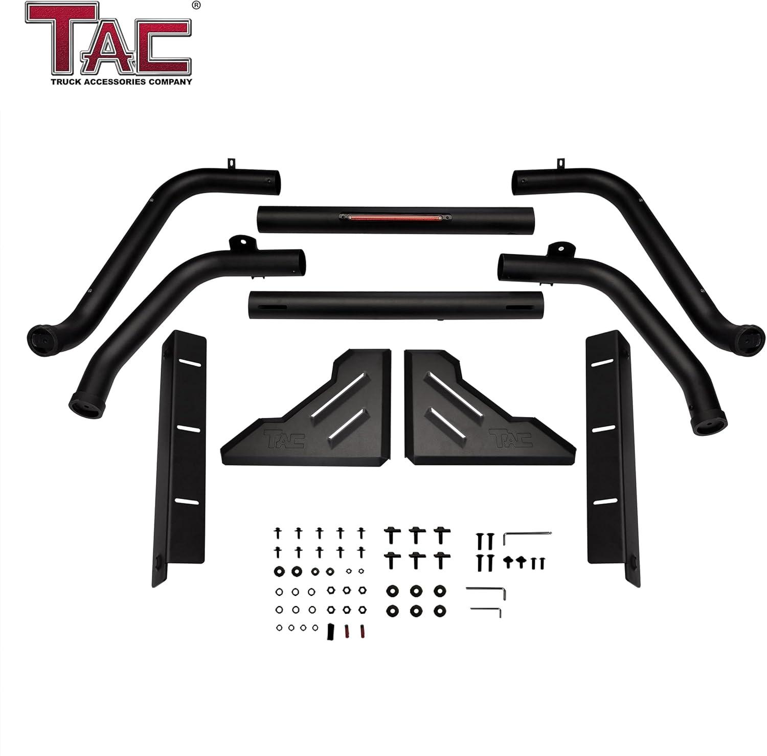 imageTAC T1 Sport Bar Roll Bar Compatible with 20152022 GMC Canyon  Carbon Steel Black with Brake Light Include Mount Plate of LED Light