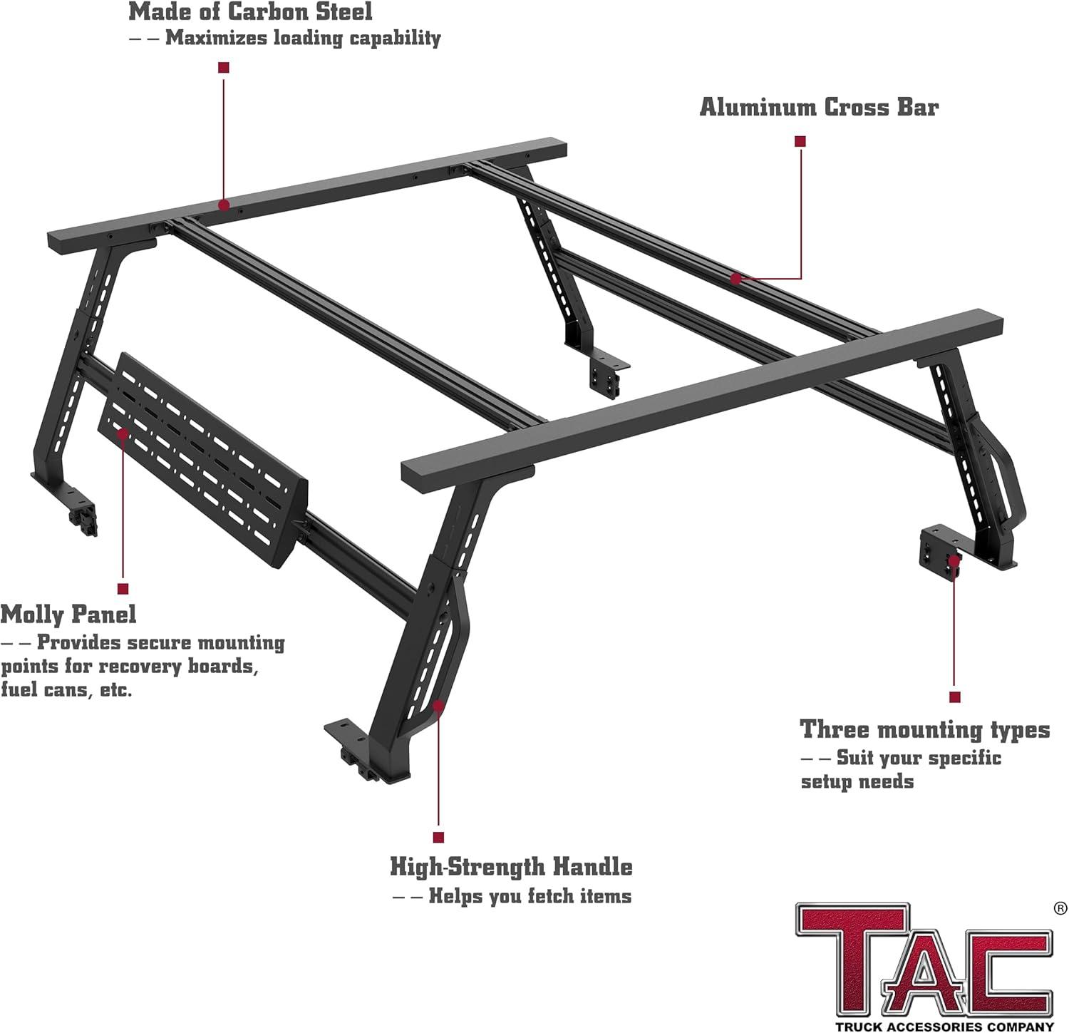 imageTAC Truck Bed Ladder Roof Top Cargo Rack Platform Extension Fits Universal 5FEET Truck Bed Canoe Bike Kayak Snowboard Luggage Upper Storage Carrier Outdoors Overland Off Road Accessories