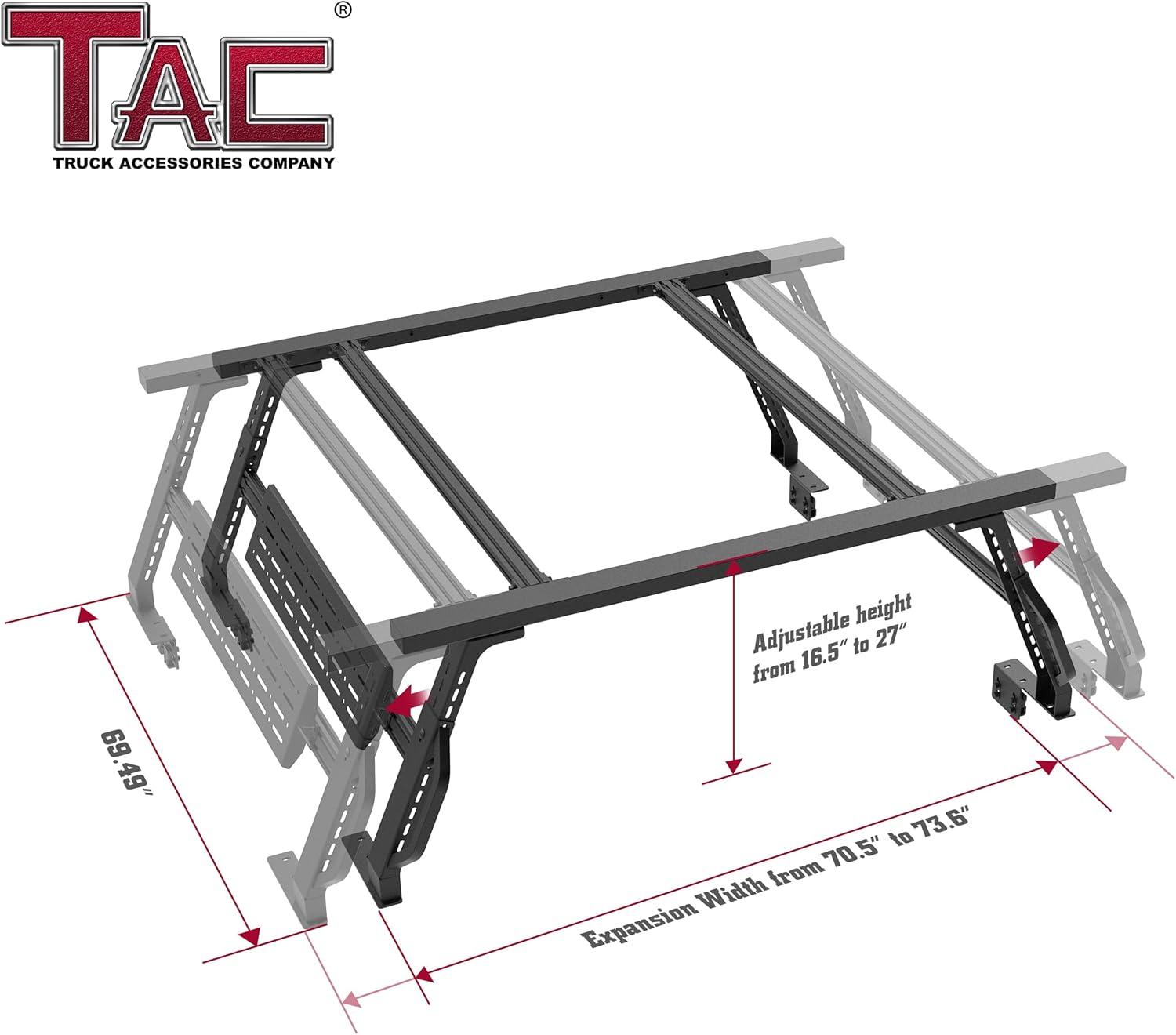 imageTAC Universal 6FEET Truck Bed Rack Ladder Roof Top Cargo Rack Platform Extension Canoe Bike Kayak Snowboard Luggage Upper Storage Carrier Outdoors Overland Off Road Accessories