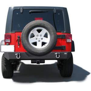 imageTAC Rear Bumper Fit 20072018 Wrangler JK Exclude 20182019 Wrangler JL Models Off Road Textured Black Coated Finish with D Ring Shackle Tow Bar